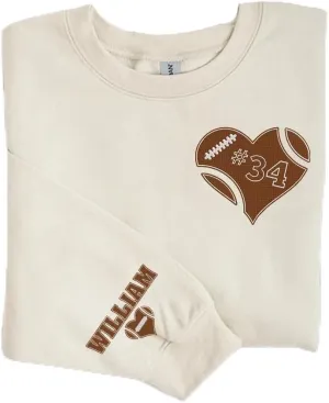 NAZENTI Personalized Football Embroidered Sweatshirt - Custom Football Sweatshirt, Football Player Sweatshirts