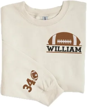 NAZENTI Personalized Football Embroidered Sweatshirt - Custom Football Sweatshirt, Football Player Sweatshirts