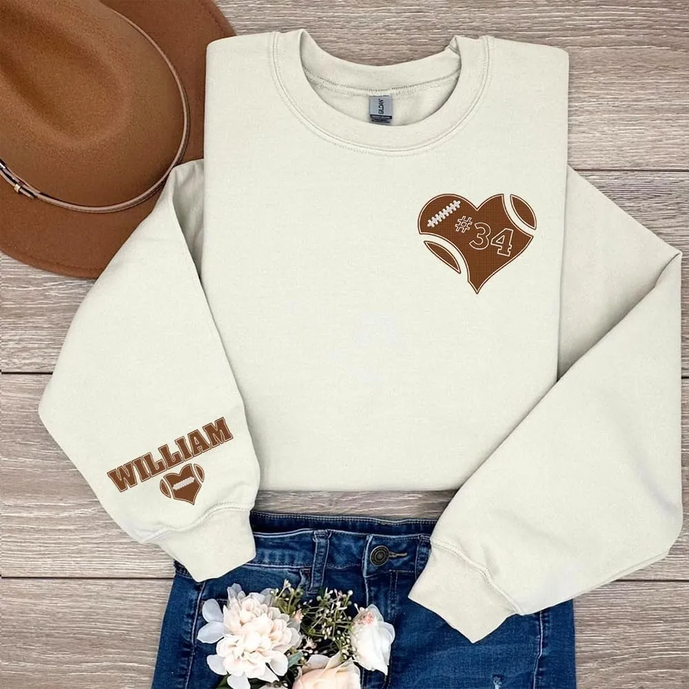 NAZENTI Personalized Football Embroidered Sweatshirt - Custom Football Sweatshirt, Football Player Sweatshirts