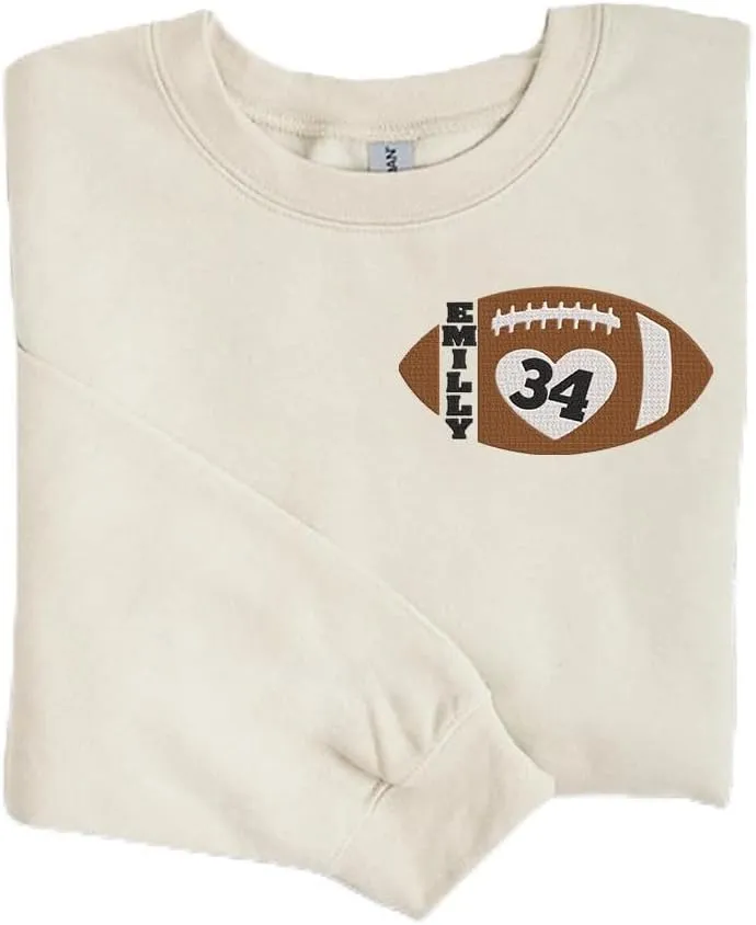 NAZENTI Personalized Football Embroidered Sweatshirt - Custom Football Sweatshirt, Football Player Sweatshirts