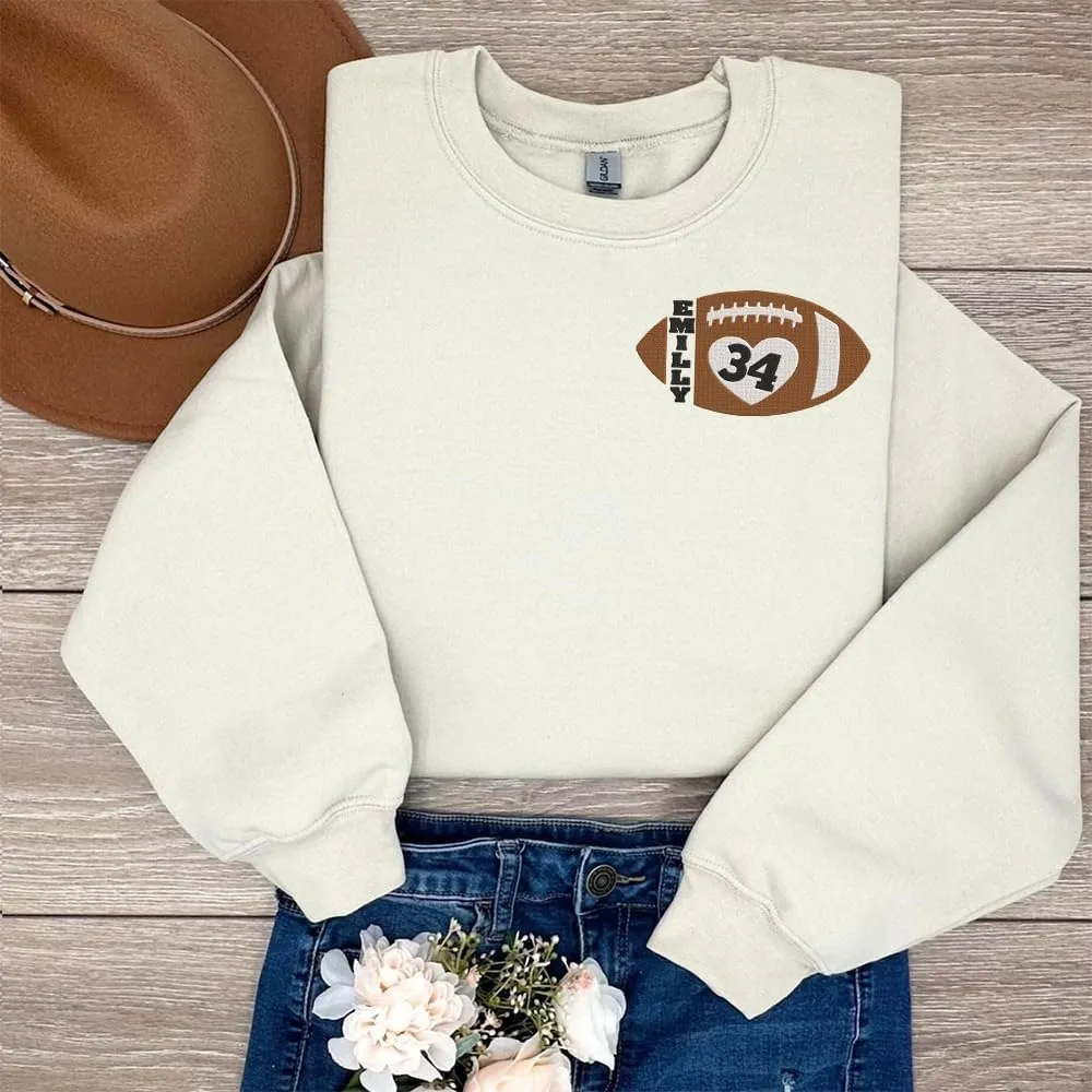 NAZENTI Personalized Football Embroidered Sweatshirt - Custom Football Sweatshirt, Football Player Sweatshirts