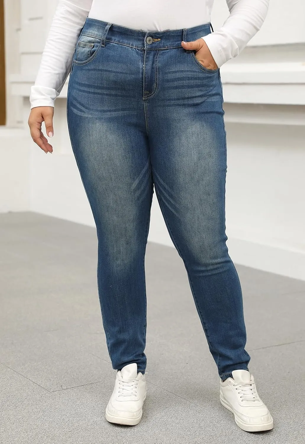 Nemidor Womens Plus Size Skinny Jeans High-Rise Premium Stretchy Denim Jeans