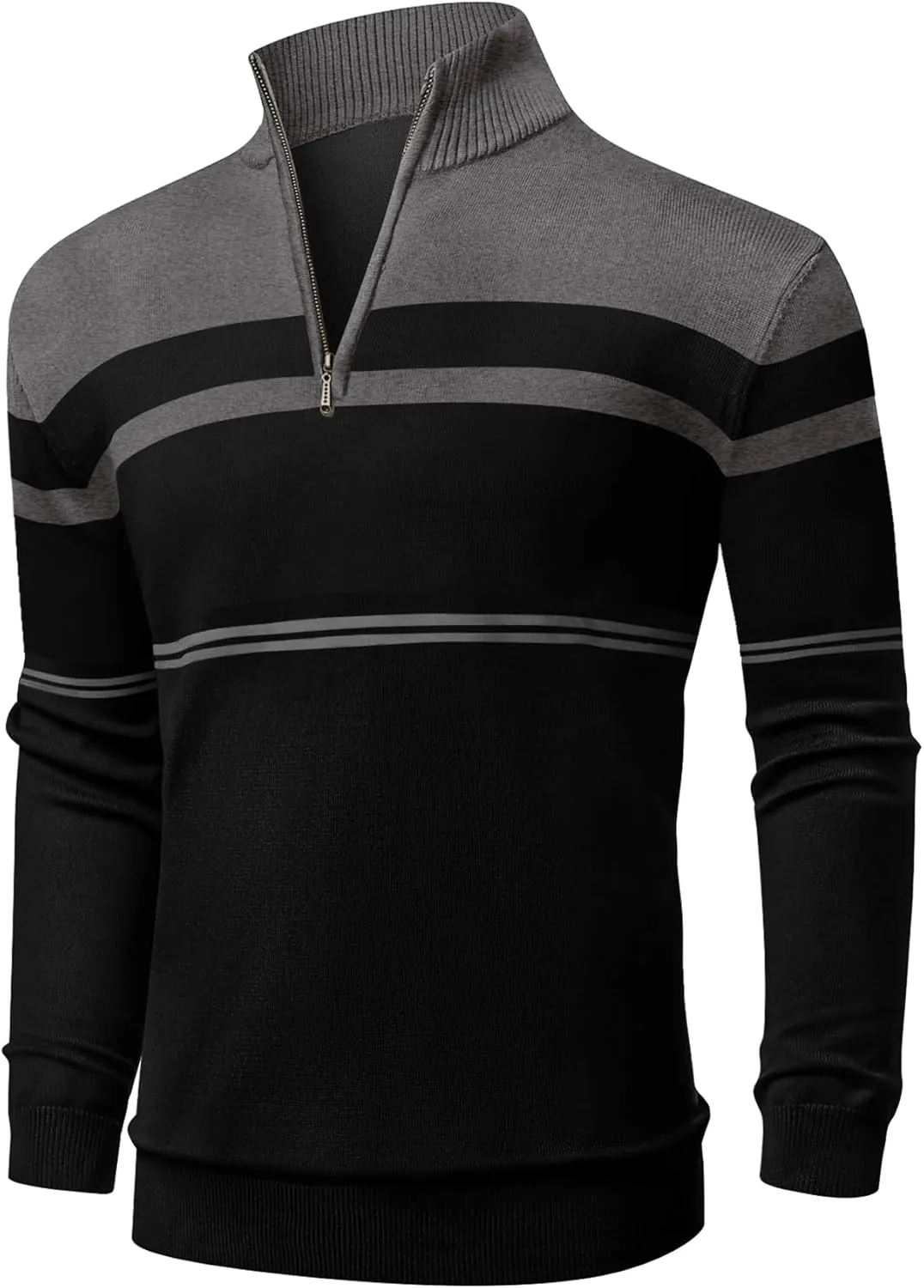 NITAGUT Mens Sweaters 1/4 Zip Up Striped Pullover Slim Fit Fall Winter Spring Long Sleeve Polo Sweaters