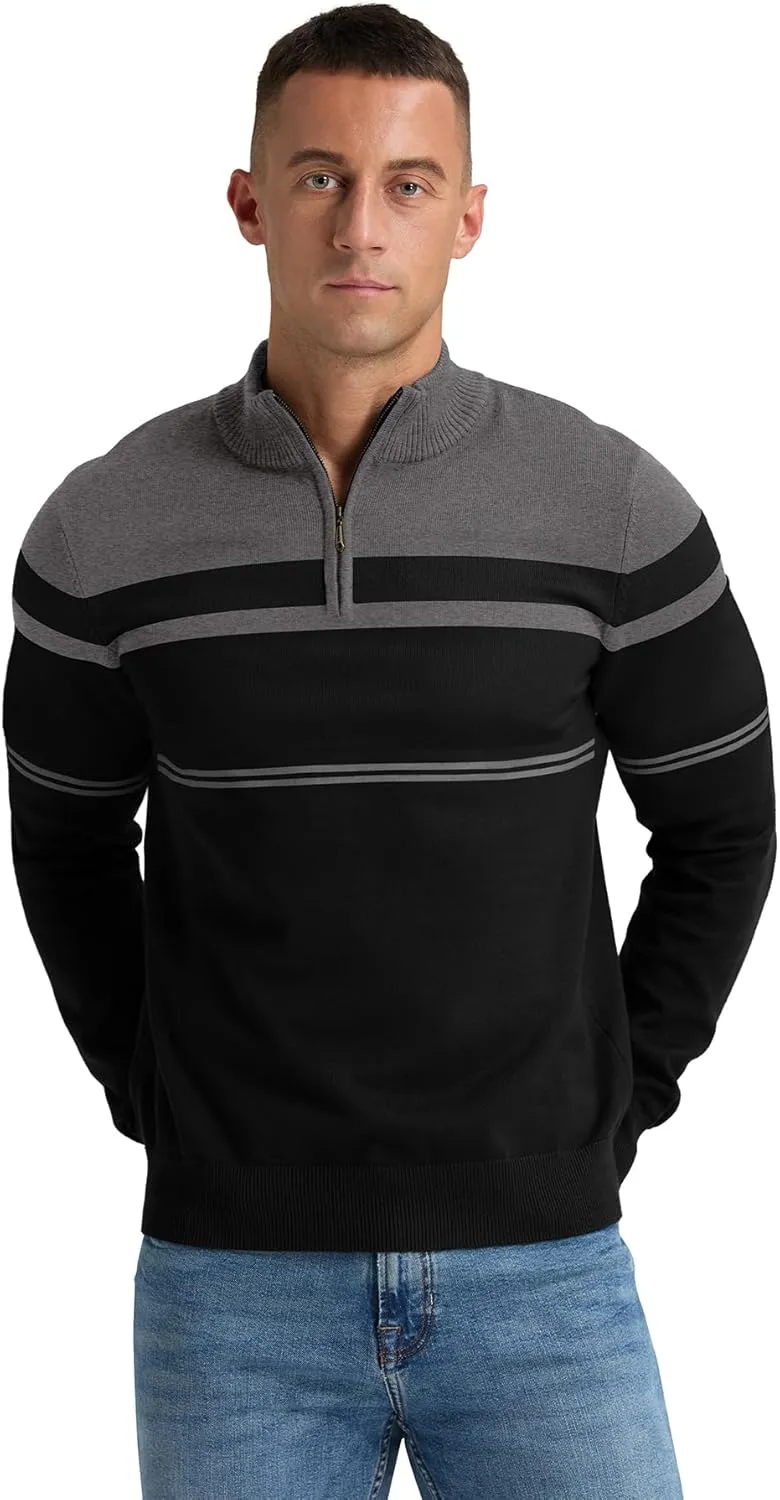 NITAGUT Mens Sweaters 1/4 Zip Up Striped Pullover Slim Fit Fall Winter Spring Long Sleeve Polo Sweaters
