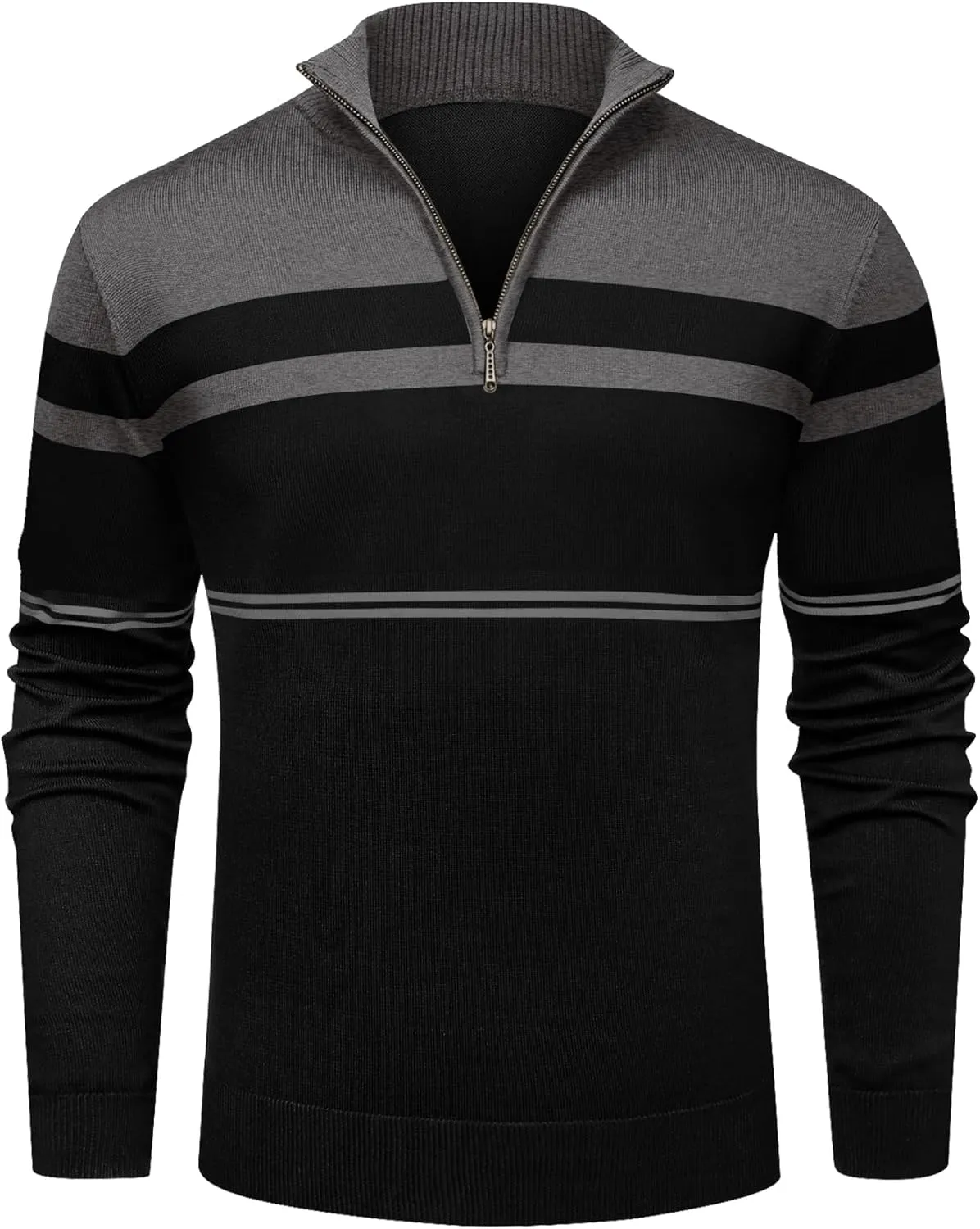 NITAGUT Mens Sweaters 1/4 Zip Up Striped Pullover Slim Fit Fall Winter Spring Long Sleeve Polo Sweaters