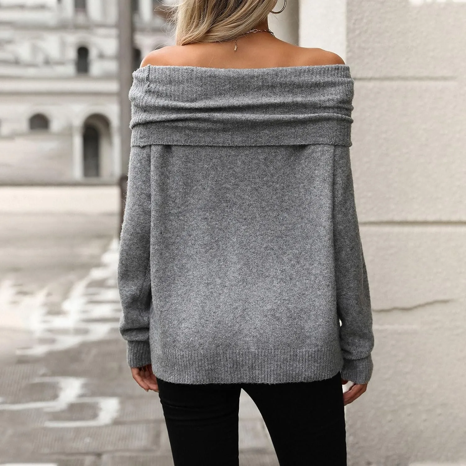 Off The Shoulder Sweater for Women Fall Long Sleeve Top 2024 Outfits Loose Knitted Winter Pullover Sweaters Plus Size