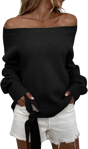 Off The Shoulder Sweater for Women Fall Long Sleeve Top 2024 Outfits Loose Knitted Winter Pullover Sweaters Plus Size