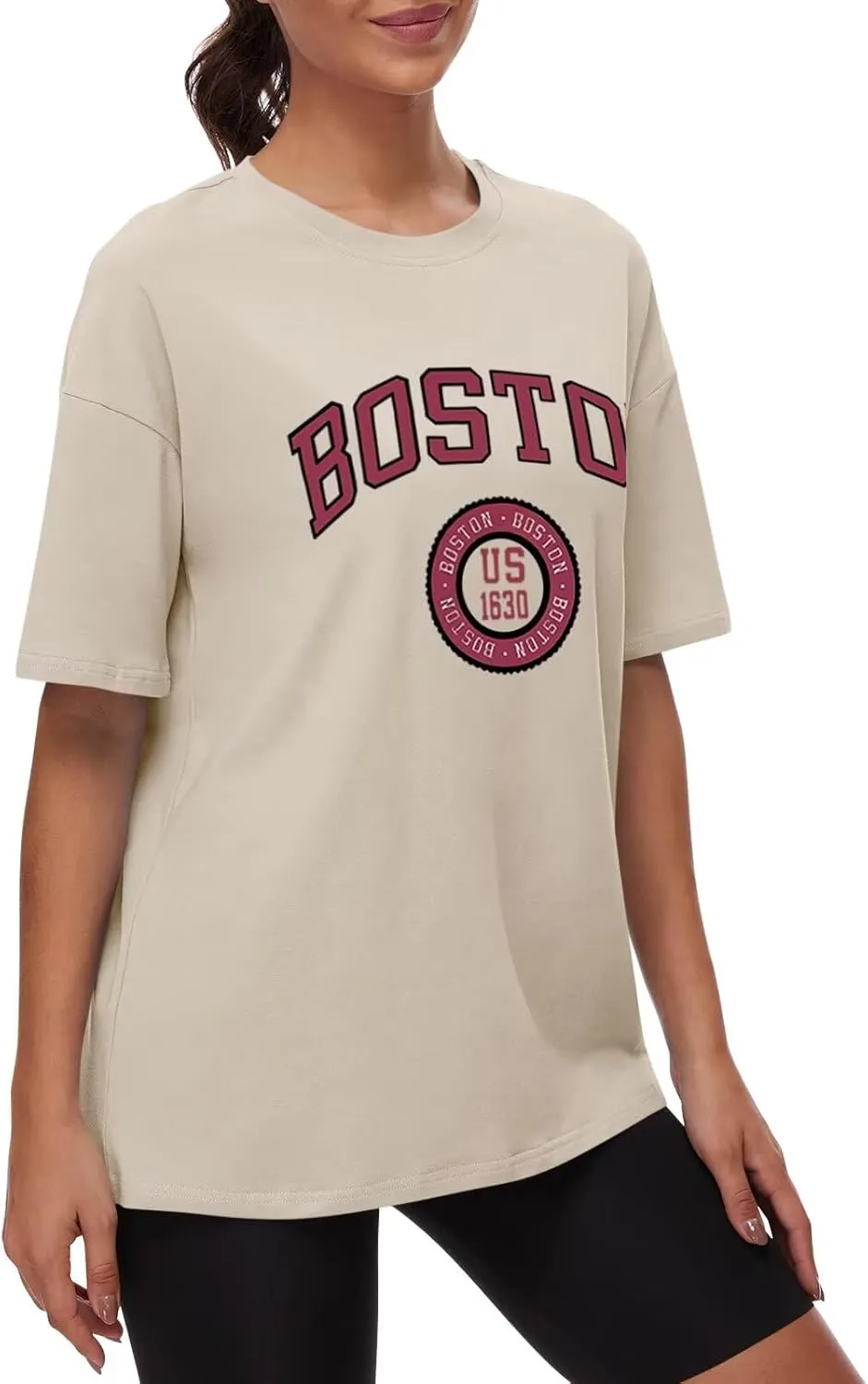 ORANDESIGNE Women Oversized Letter Print T Shirts Crewneck Graphic Short Sleeve Tees