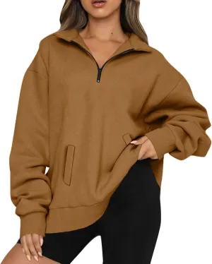 Oversized Quarter Zip Sweatshirts for Women 2024 Fall Pullover Long Sleeve Hoodies Sweaters Winter Outfits