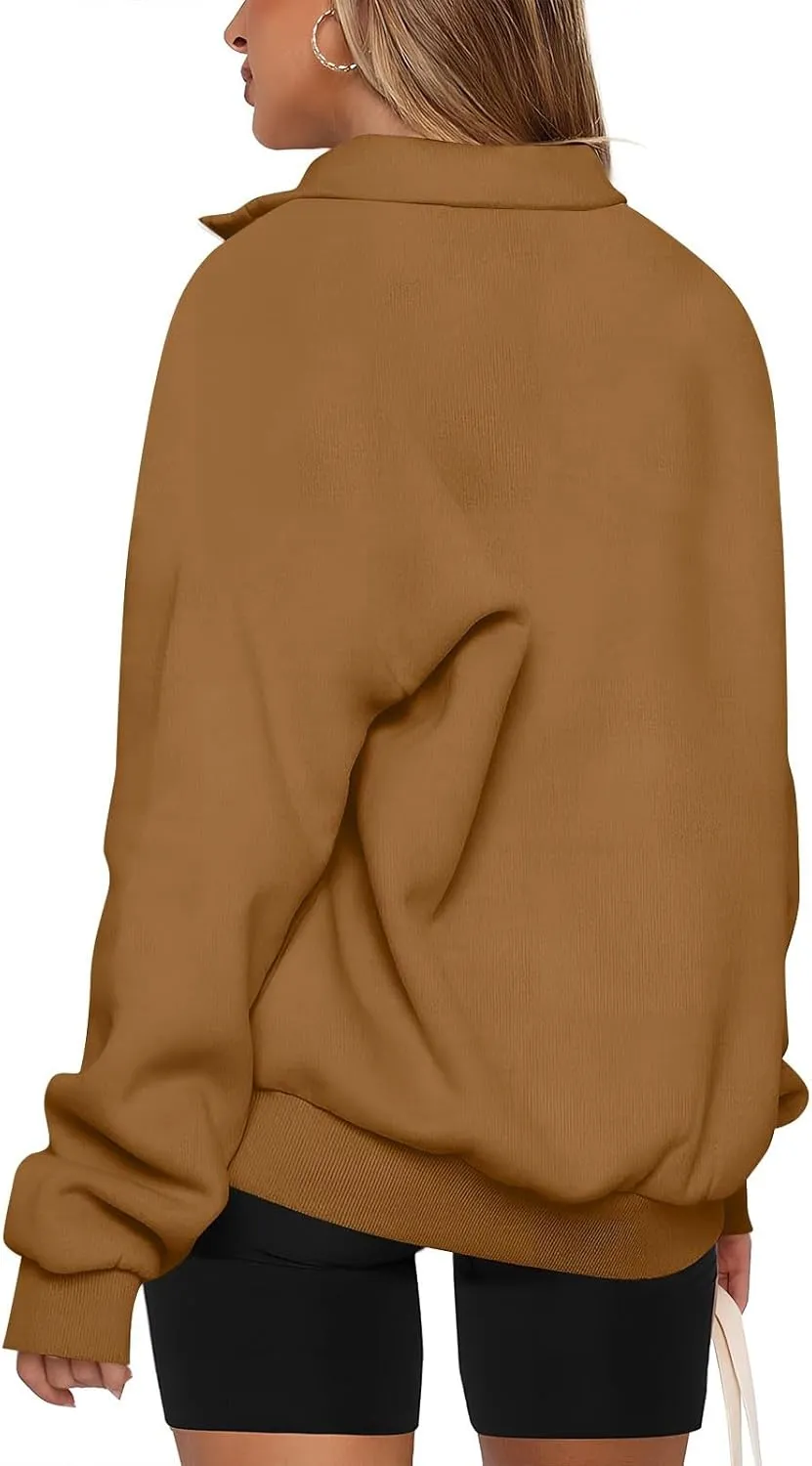 Oversized Quarter Zip Sweatshirts for Women 2024 Fall Pullover Long Sleeve Hoodies Sweaters Winter Outfits