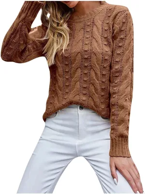 Oversized Sweater 90s Vintage Knitted Sweater for Women Long Sleeve Cable Knit Crewneck Pullover Tops Plus Size