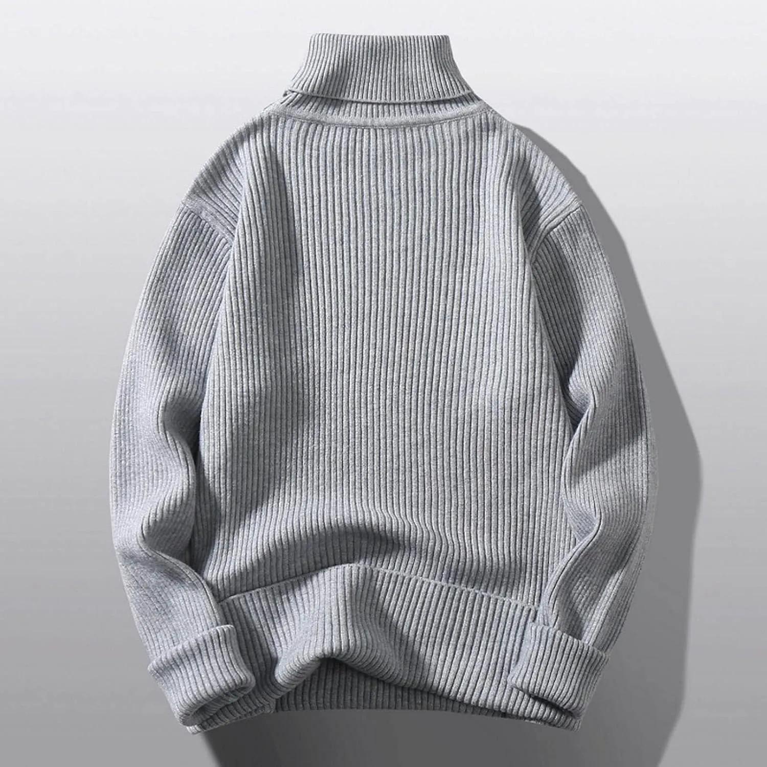 Oversized Turtleneck Ribbed Knitted Sweaters for Men Long Sleeve Solid Pullover Sweaters Casual Winter Warm Sweater