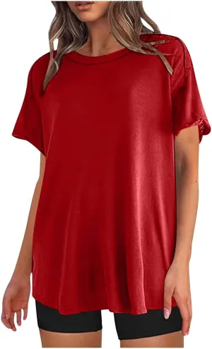 Oversized Workout Shirts or Women Plus Size Summer Casual Short Sleeve Loose Maternity Tops Crewneck Tunic Gym Top