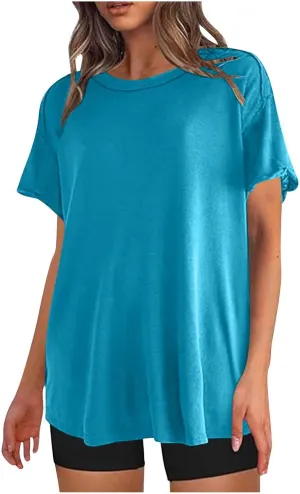 Oversized Workout Shirts or Women Plus Size Summer Casual Short Sleeve Loose Maternity Tops Crewneck Tunic Gym Top