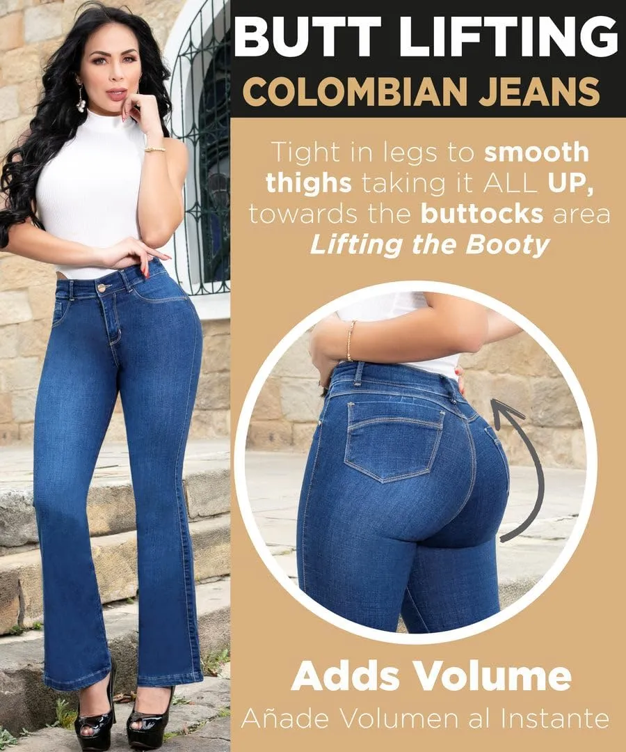 Pantalones Colombianos Levanta Cola | Butt Lifting Jeans for Women Colombian Jeans for Women Butt Lift Boot Cut Jeans Blue