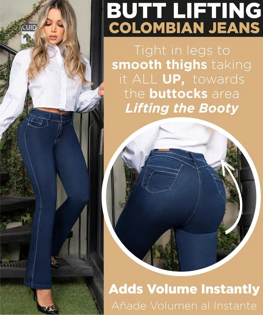 Pantalones Colombianos Levanta Cola | Butt Lifting Jeans for Women Colombian Jeans for Women Butt Lift Boot Cut Jeans Blue
