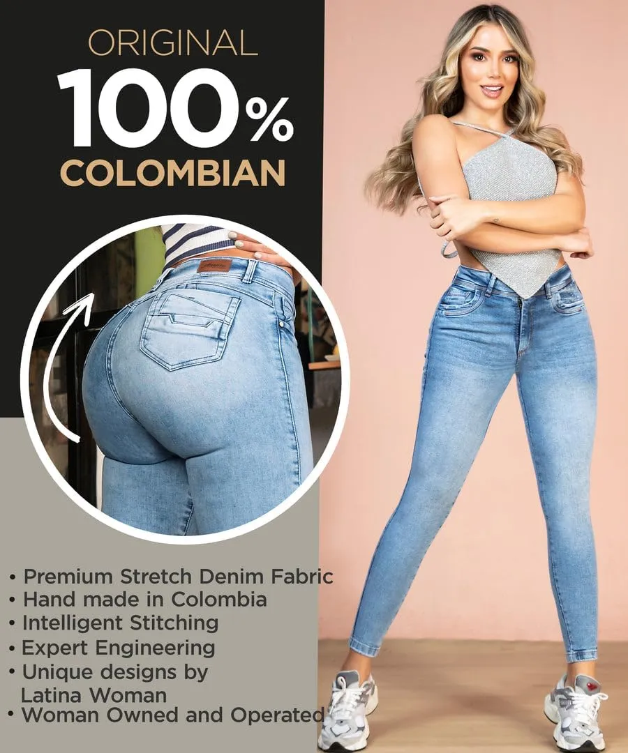 Pantalones Colombianos Levanta Cola | Butt Lifting Jeans for Women Colombian Jeans for Women Butt Lift Boot Cut Jeans Blue