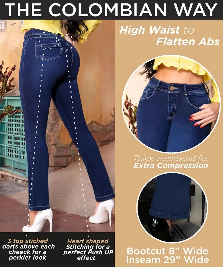 Pantalones Colombianos Levanta Cola | Butt Lifting Jeans for Women Colombian Jeans for Women Butt Lift Boot Cut Jeans Blue