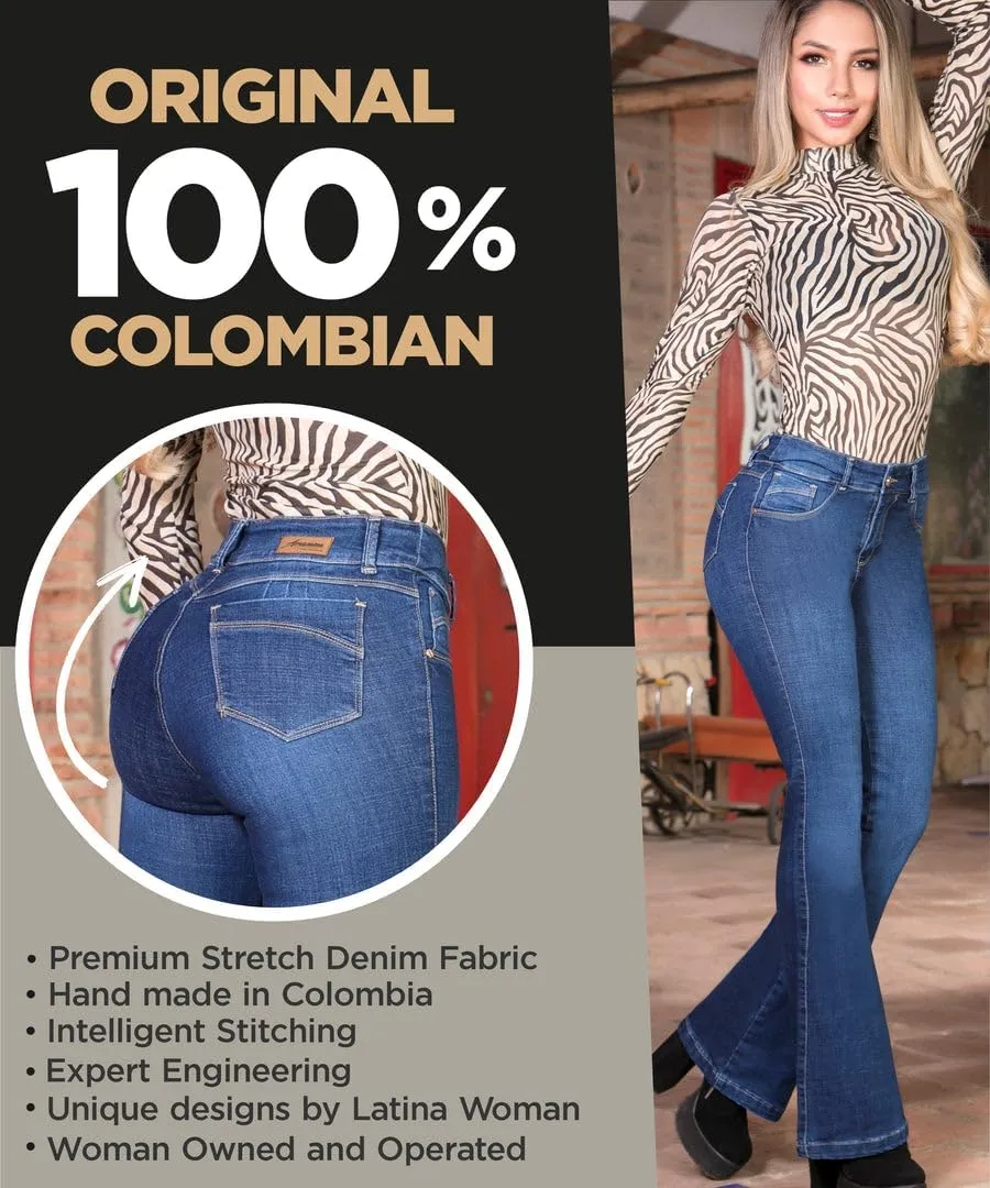 Pantalones Colombianos Levanta Cola | Butt Lifting Jeans for Women Colombian Jeans for Women Butt Lift Boot Cut Jeans Blue