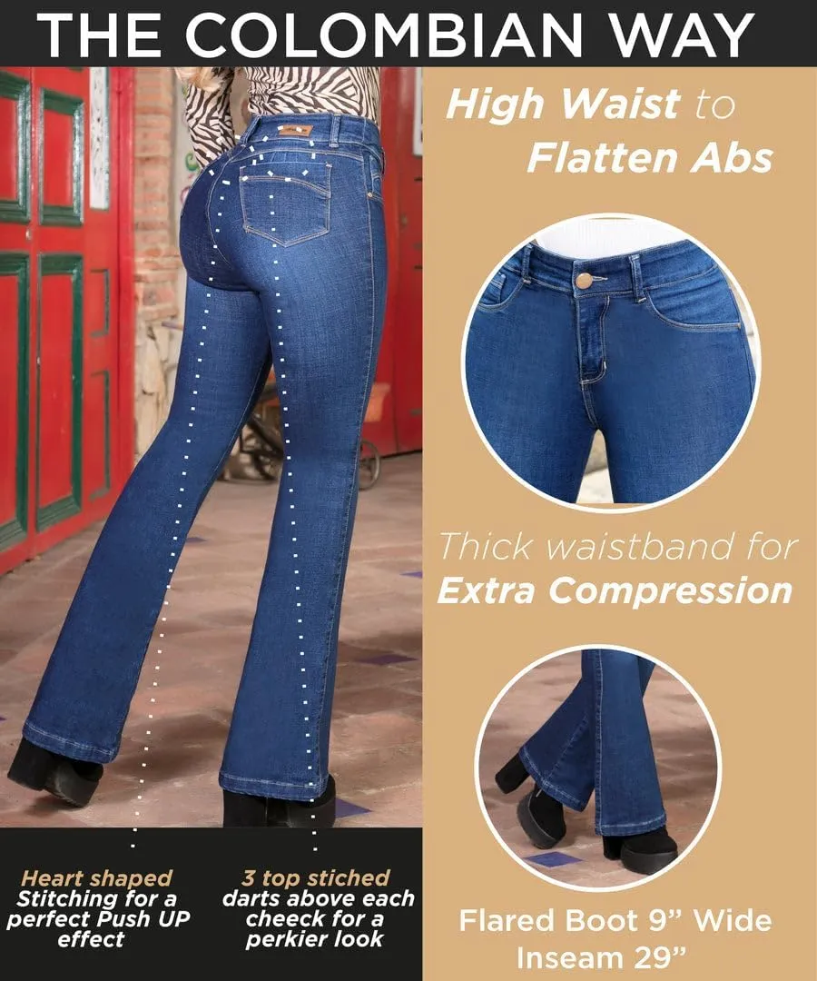 Pantalones Colombianos Levanta Cola | Butt Lifting Jeans for Women Colombian Jeans for Women Butt Lift Boot Cut Jeans Blue