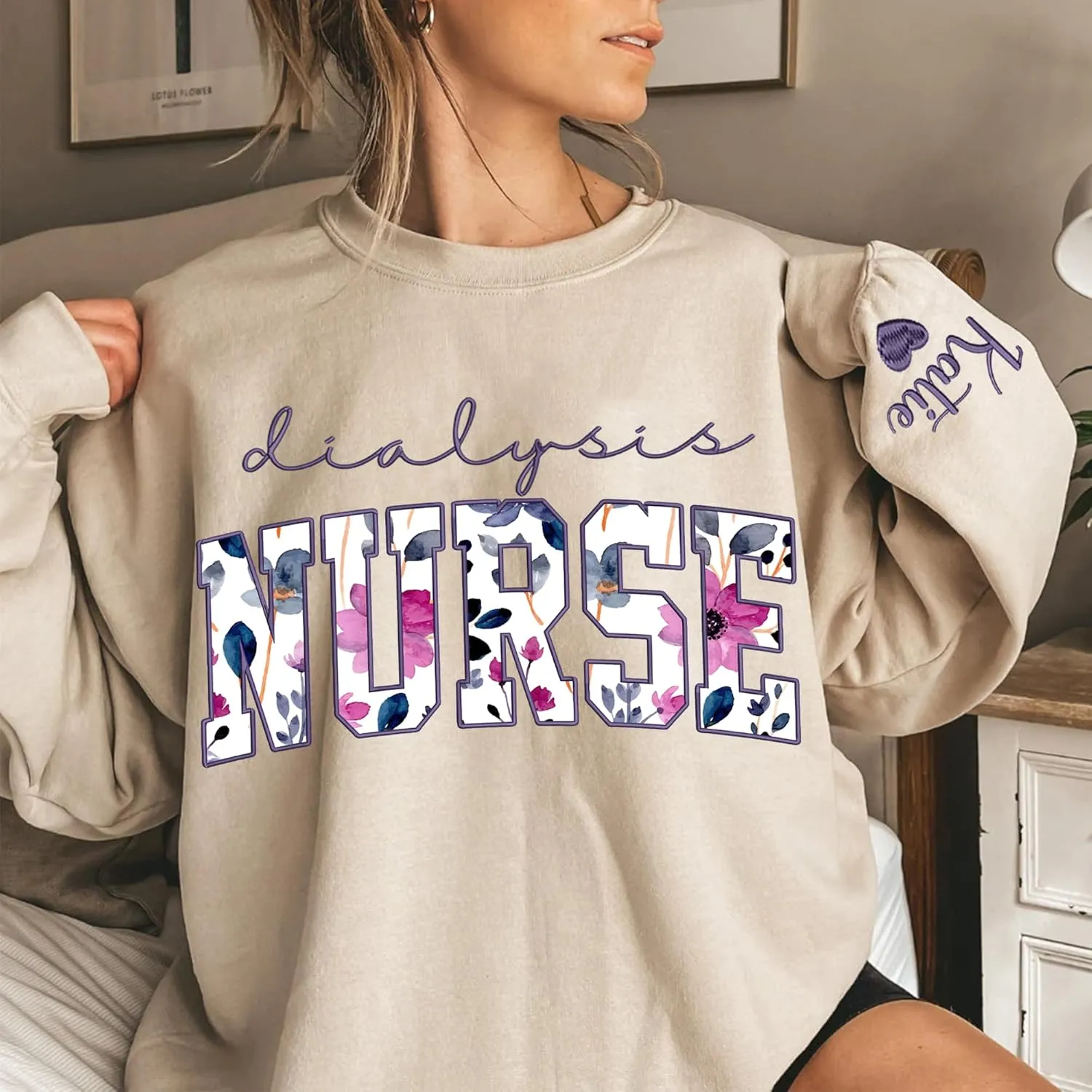 Personalized Embroidered Nurse Sweatshirt for Women, Custom Name & Specialties (ER, RN, NP, L&D), Nurse Gifts