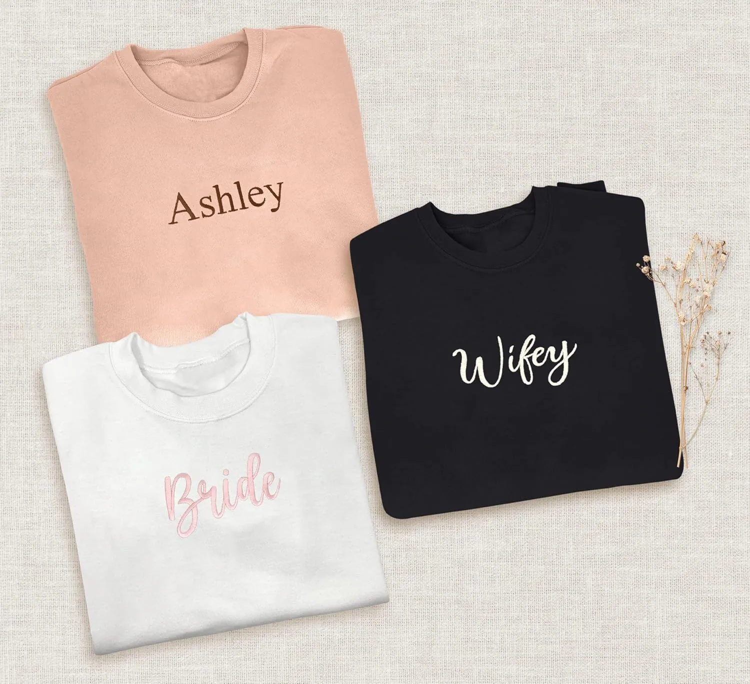 Personalized Embroidered Sweatshirt Custom Name Sweatshirt Bride Wifey Sweatshirt