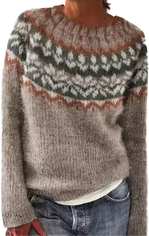 PETYCZEN Womens Fair Isle Sweater Vintage Long Sleeve Mock Neck Sweater Casual Loose Pullover Tops Cozy Warm Knit Sweater