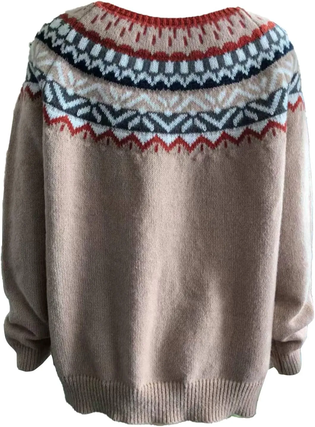 PETYCZEN Womens Fair Isle Sweater Vintage Long Sleeve Mock Neck Sweater Casual Loose Pullover Tops Cozy Warm Knit Sweater