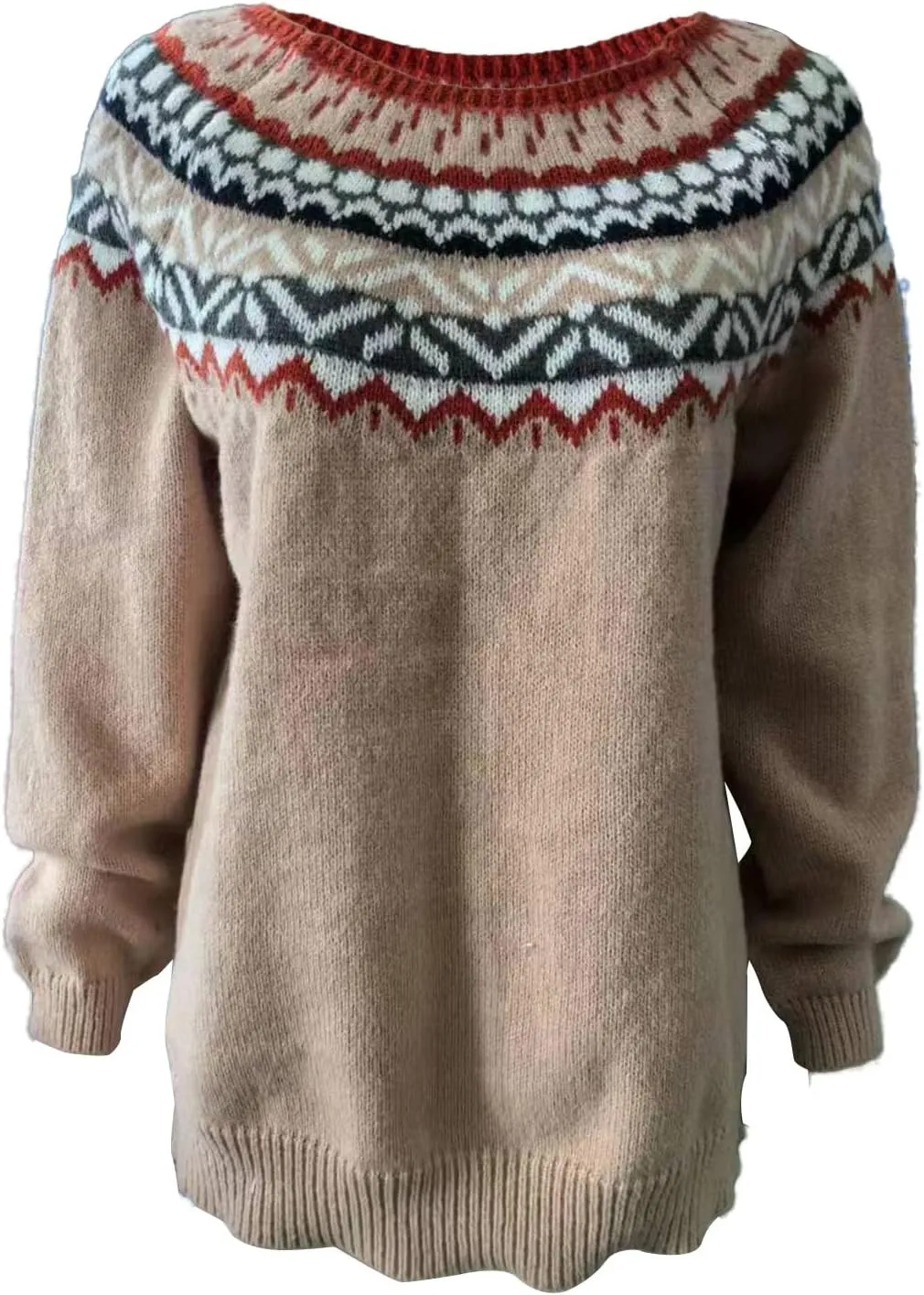PETYCZEN Womens Fair Isle Sweater Vintage Long Sleeve Mock Neck Sweater Casual Loose Pullover Tops Cozy Warm Knit Sweater