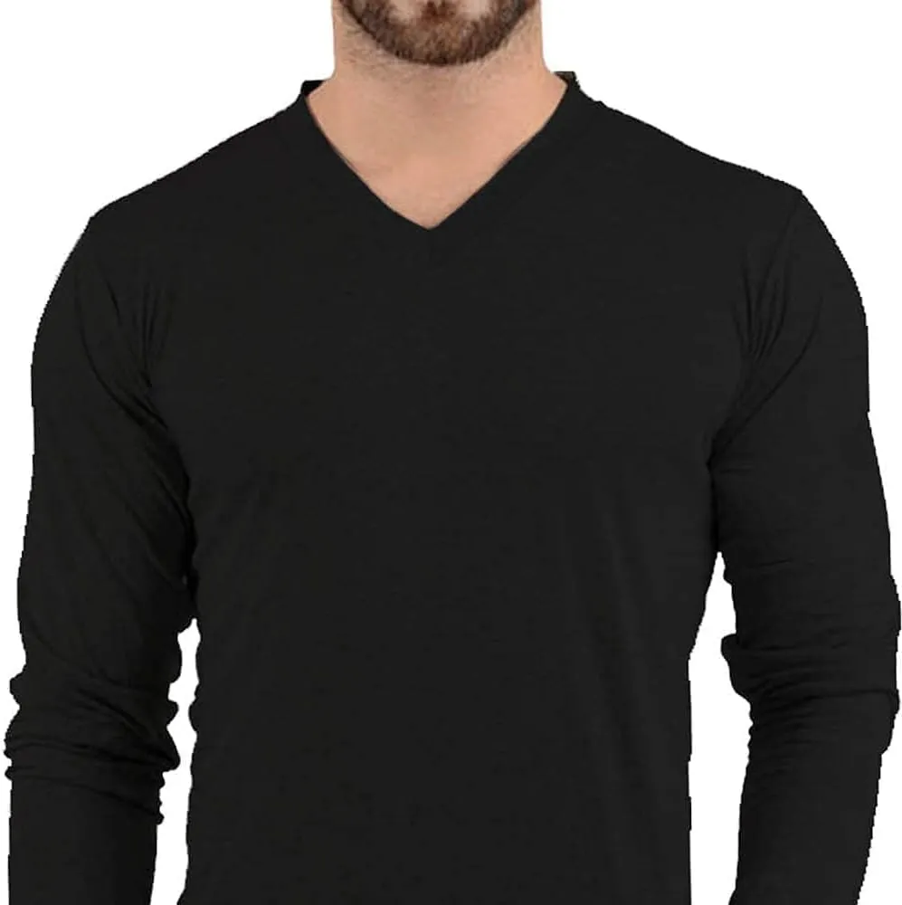 Plain Long Sleeve Shirt Men - Grey & Black Soft Comfortable V Neck Full Sleeves Fashion Tees for Men
