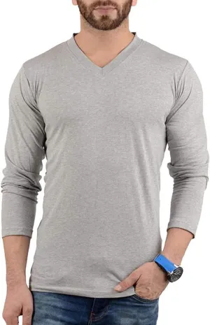 Plain Long Sleeve Shirt Men - Grey & Black Soft Comfortable V Neck Full Sleeves Fashion Tees for Men