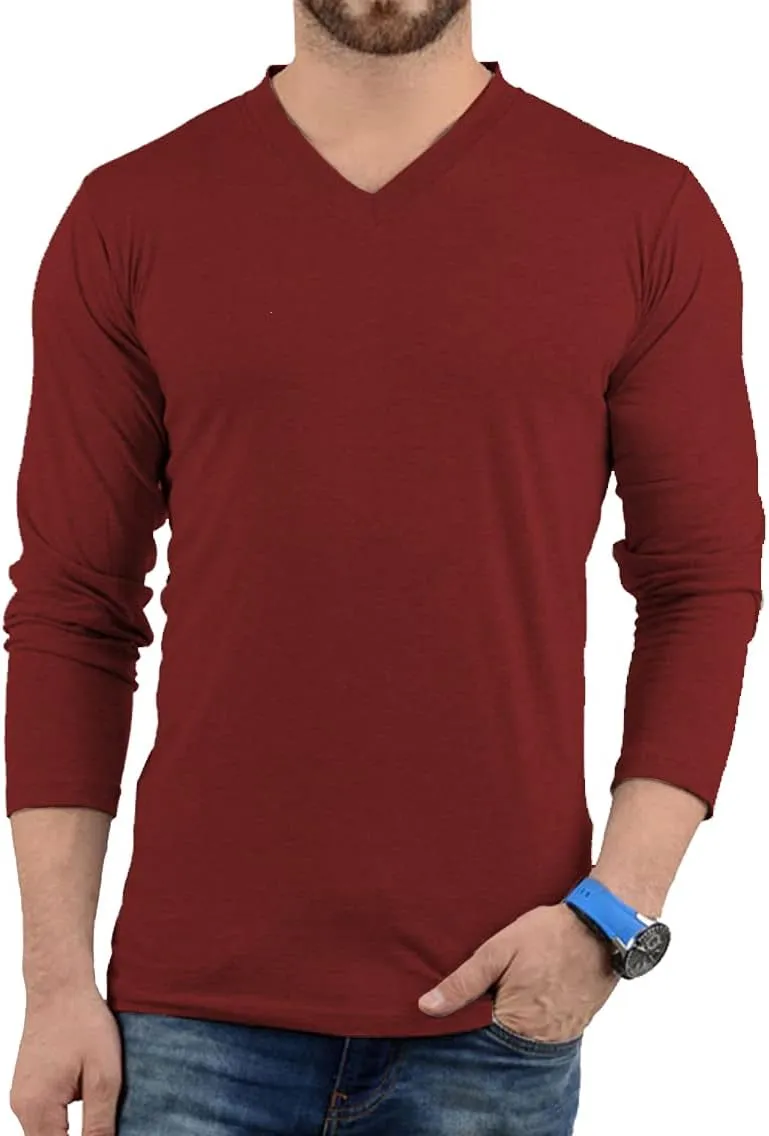 Plain Long Sleeve Shirt Men - Grey & Black Soft Comfortable V Neck Full Sleeves Fashion Tees for Men