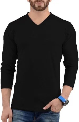 Plain Long Sleeve Shirt Men - Grey & Black Soft Comfortable V Neck Full Sleeves Fashion Tees for Men