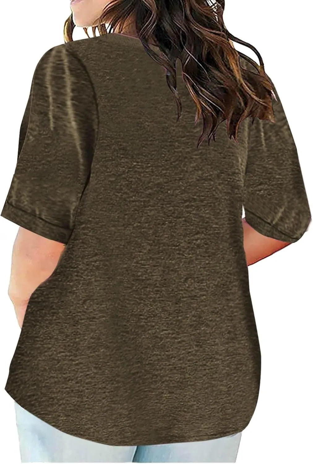 Plus Size Womens Half Sleeve Tops Notched V Neck Casual Loose Tees with Bust Pocket Oversized Solid Tunic Top 5XL