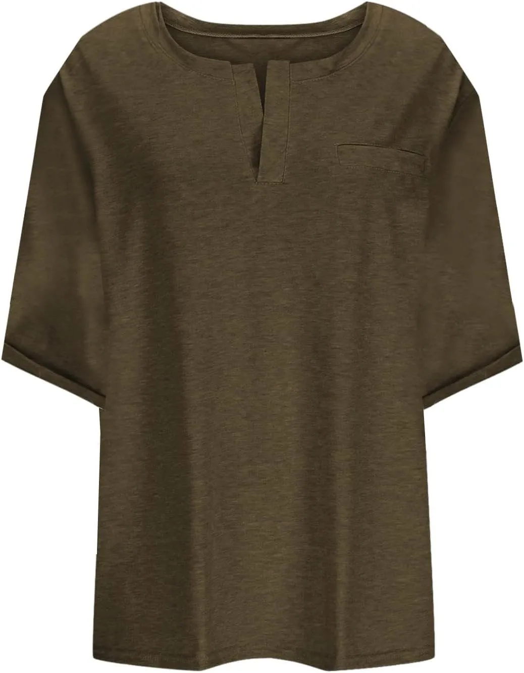 Plus Size Womens Half Sleeve Tops Notched V Neck Casual Loose Tees with Bust Pocket Oversized Solid Tunic Top 5XL