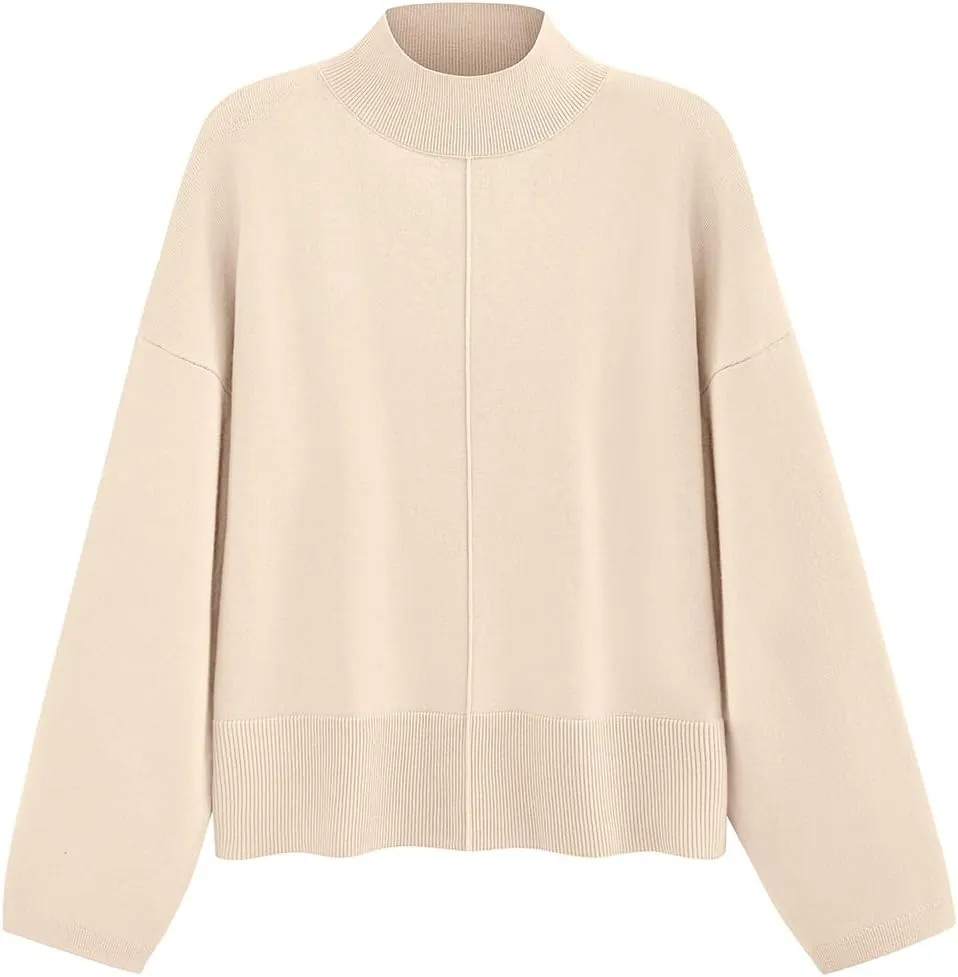 PRETTYGARDEN Womens Sweaters Fall 2025 Long Sleeve Ribbed Knit Pullover Loose Mock Neck Lightweight Casual Sweater Tops