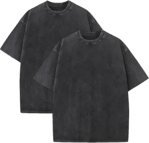 Pump Covers T-Shirts Men Oversized Tees Workout Tshirts 2 Pack Cotton Acid Wash Streetwear Grunge T Shirt