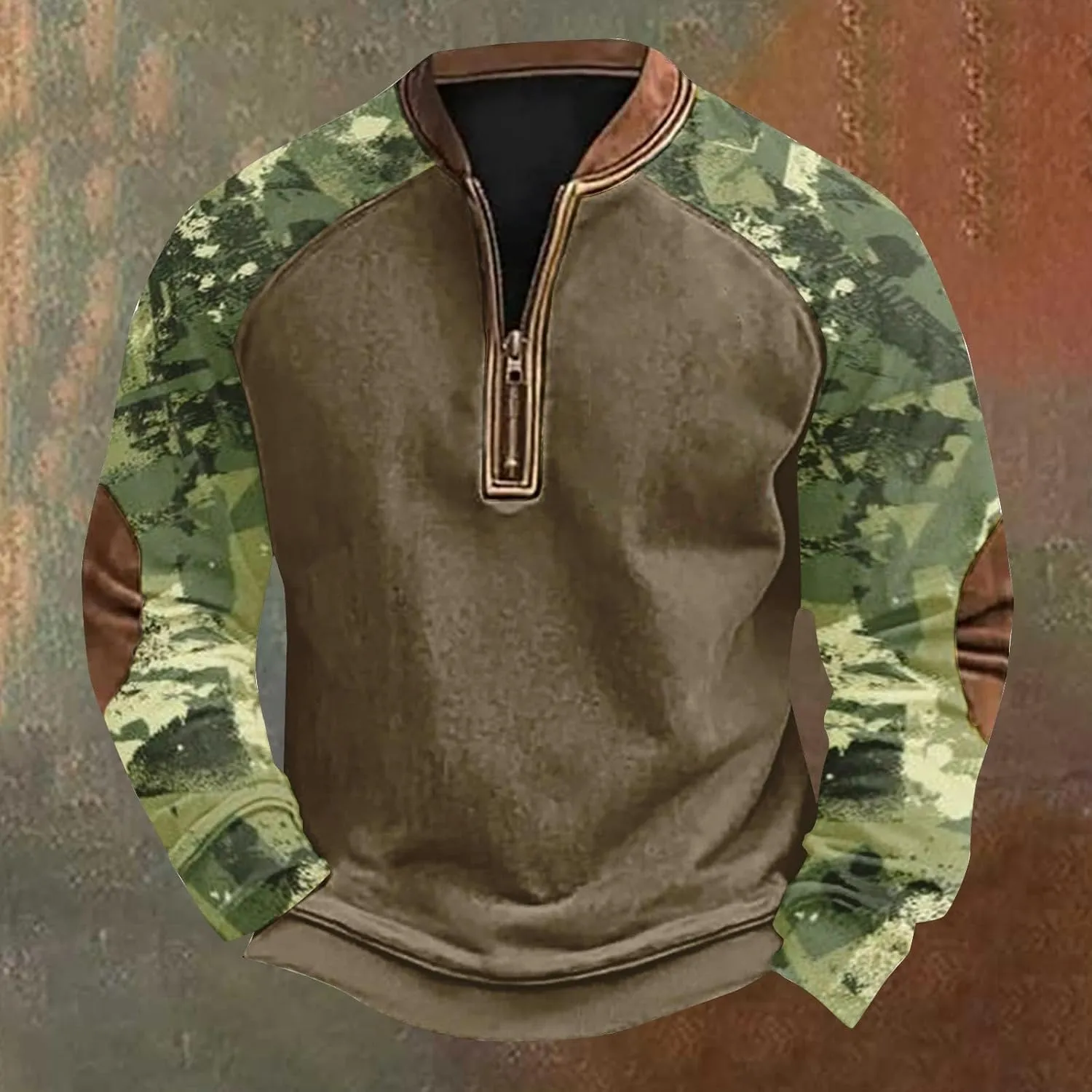 Quarter Zip Pullover Men Long Sleeve Camo Casual Sweatshirt 2024 Winter Henley Neck Plus Size Loose Pullover Tops