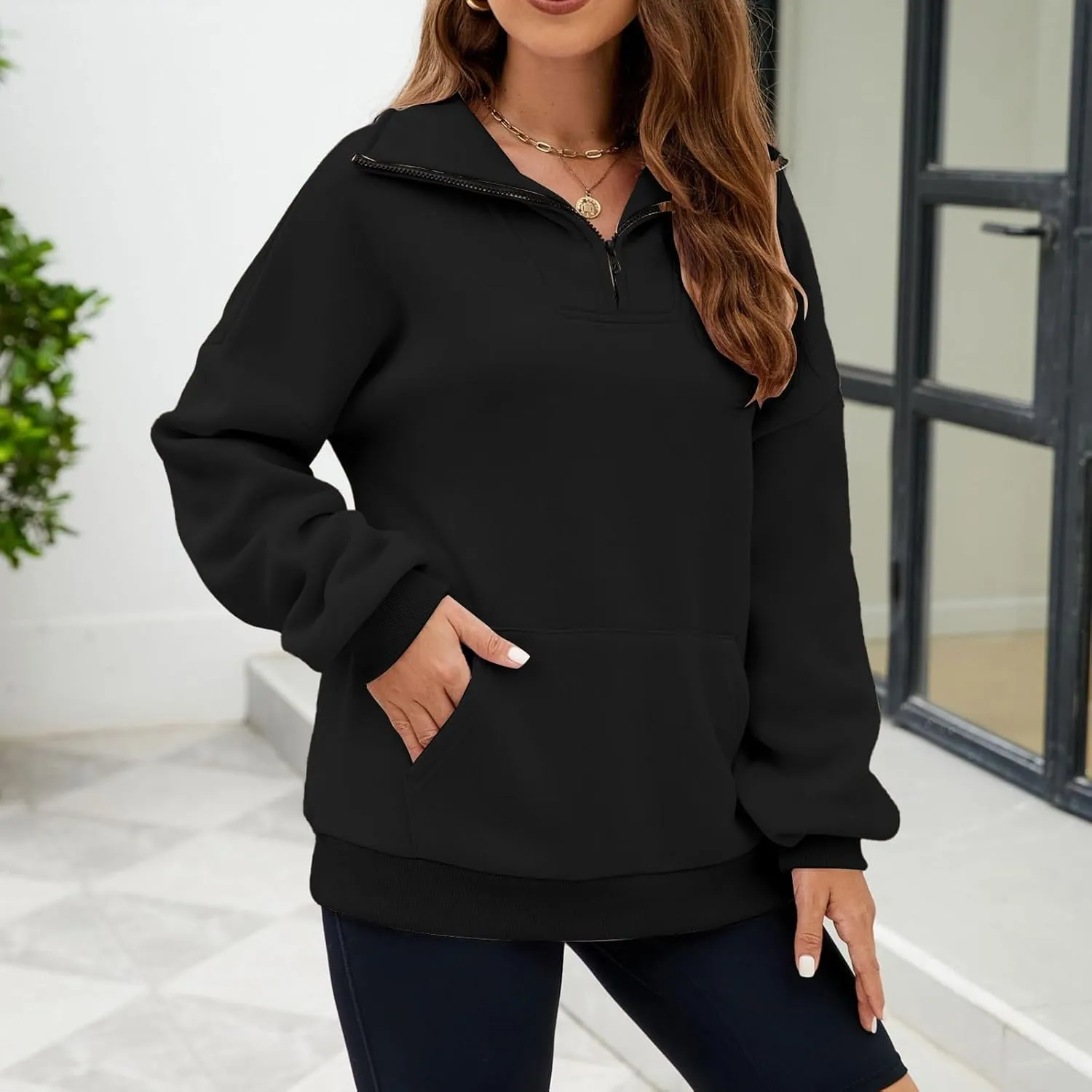 Quarter Zip Pullover Women Half Zip Pullover Women Sweatshirt Oversized Sweatshirt Long Sleeve Shirts for Women Top