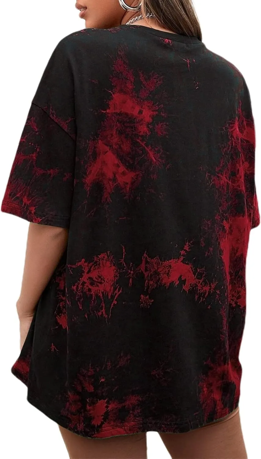 Remidoo Women's Casual Crewneck Short Sleeve Sun and Moon Print Tie Dye Oversized Graphic Top T-Shirt