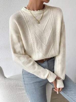 RFME Sweaters for Women Cable Knit Drop Shoulder Sweater Sweaters (Color : Beige, Size : Medium)