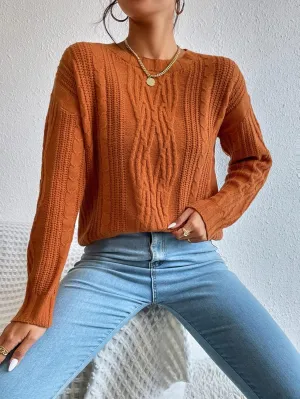 RFME Sweaters for Women Cable Knit Drop Shoulder Sweater Sweaters (Color : Brown, Size : Medium)