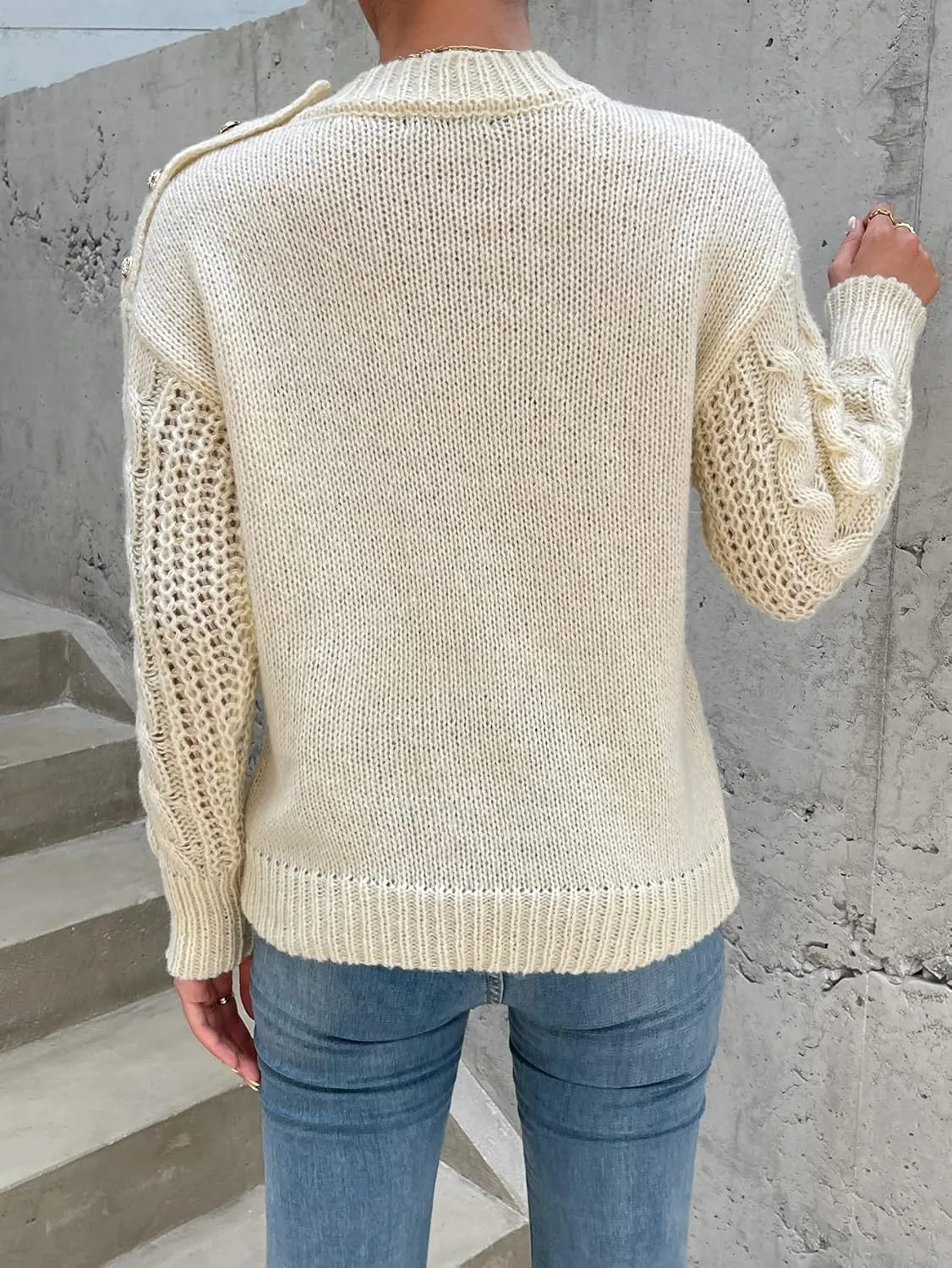 RFME Sweaters for Women Drop Shoulder Cable Knit Sweater Sweaters (Color : Apricot, Size : Small)