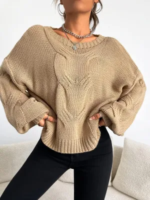 RFME Sweaters for Women Drop Shoulder Cable Knit Sweater Sweaters (Color : Khaki, Size : Medium)