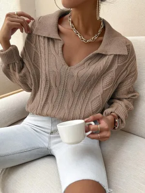 RFME Sweaters for Women -Neck Collared Cable Knit Sweater Sweaters (Color : Camel, Size : Small)