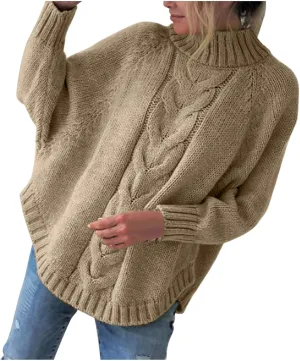 Ribbed Knit Sweaters for Women Long Sleeve Turtleneck Sweater Winter Fashion Tops Solid Color Sweater Blouse