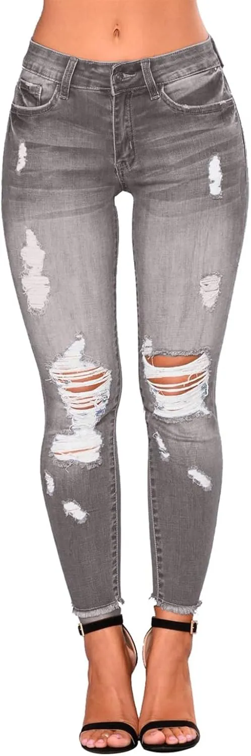Ripped Jeans Womens Fall Fashion 2024 Trendy Stretchy Skinny Jeans Boyfriend Distressed Jeans Destroyed Denim Jeggings