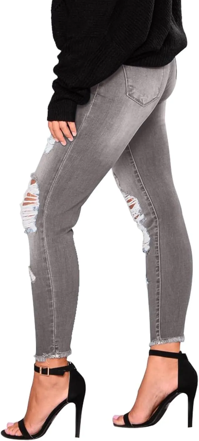 Ripped Jeans Womens Fall Fashion 2024 Trendy Stretchy Skinny Jeans Boyfriend Distressed Jeans Destroyed Denim Jeggings