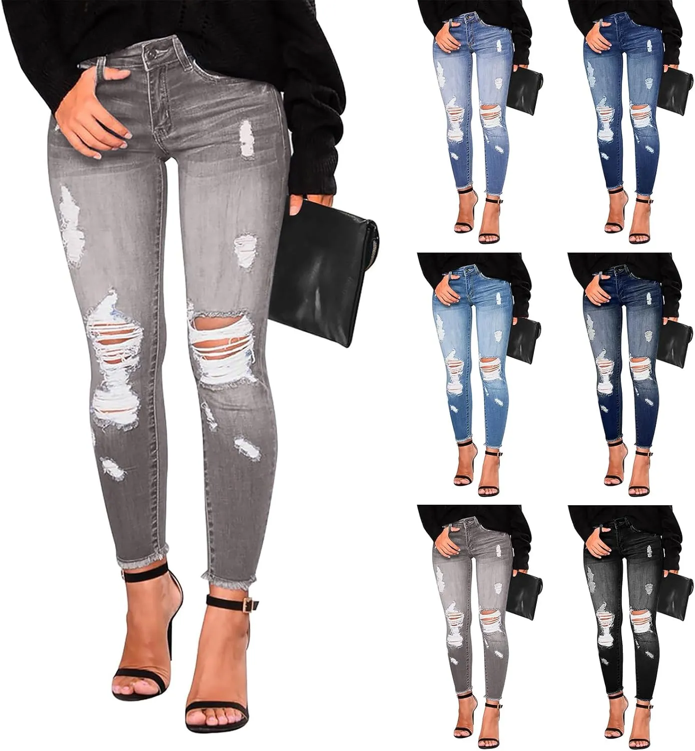 Ripped Jeans Womens Fall Fashion 2024 Trendy Stretchy Skinny Jeans Boyfriend Distressed Jeans Destroyed Denim Jeggings