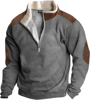RTTUIOP 1/4 Zip Pullover Mens Sherpa Fleece Western Sweaters Sweatshirt Long Sleeve Solid Tops Warm V Neck Half Zip Pullovers